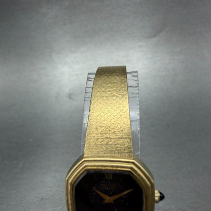 Seiko Watch Women 21mm Black Dial Gold Tone Octagon 2320-6110 New Battery VTG4