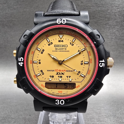 Seiko DX Watch Men 40mm Gold Dial Black Chronograph Alarm V041-9191 New Battery0