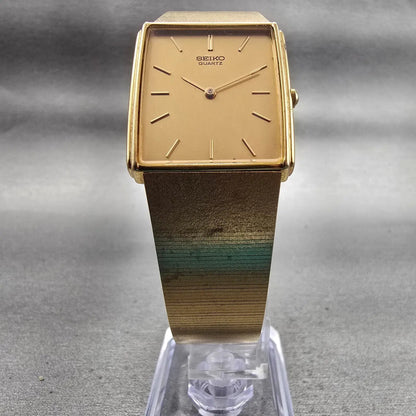 Seiko Tank Watch Men 25mm Gold Dial Gold Tone Rectangle 5P30-5A99 New Batt VTG5