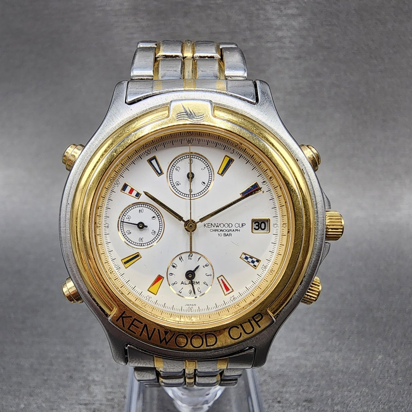 Orient Kenwood Cup Chronograph Watch Men 40mm White Dial Two Tone Date New Batt0