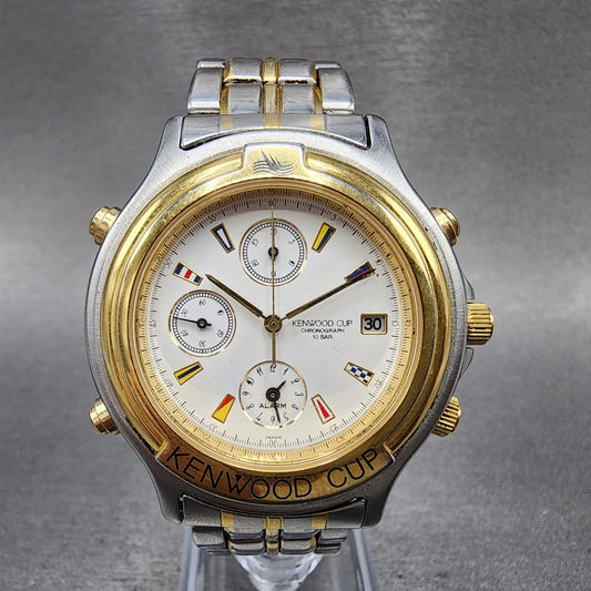 Orient Kenwood Cup Chronograph Watch Men 40mm White Dial Two Tone Date New Batt0
