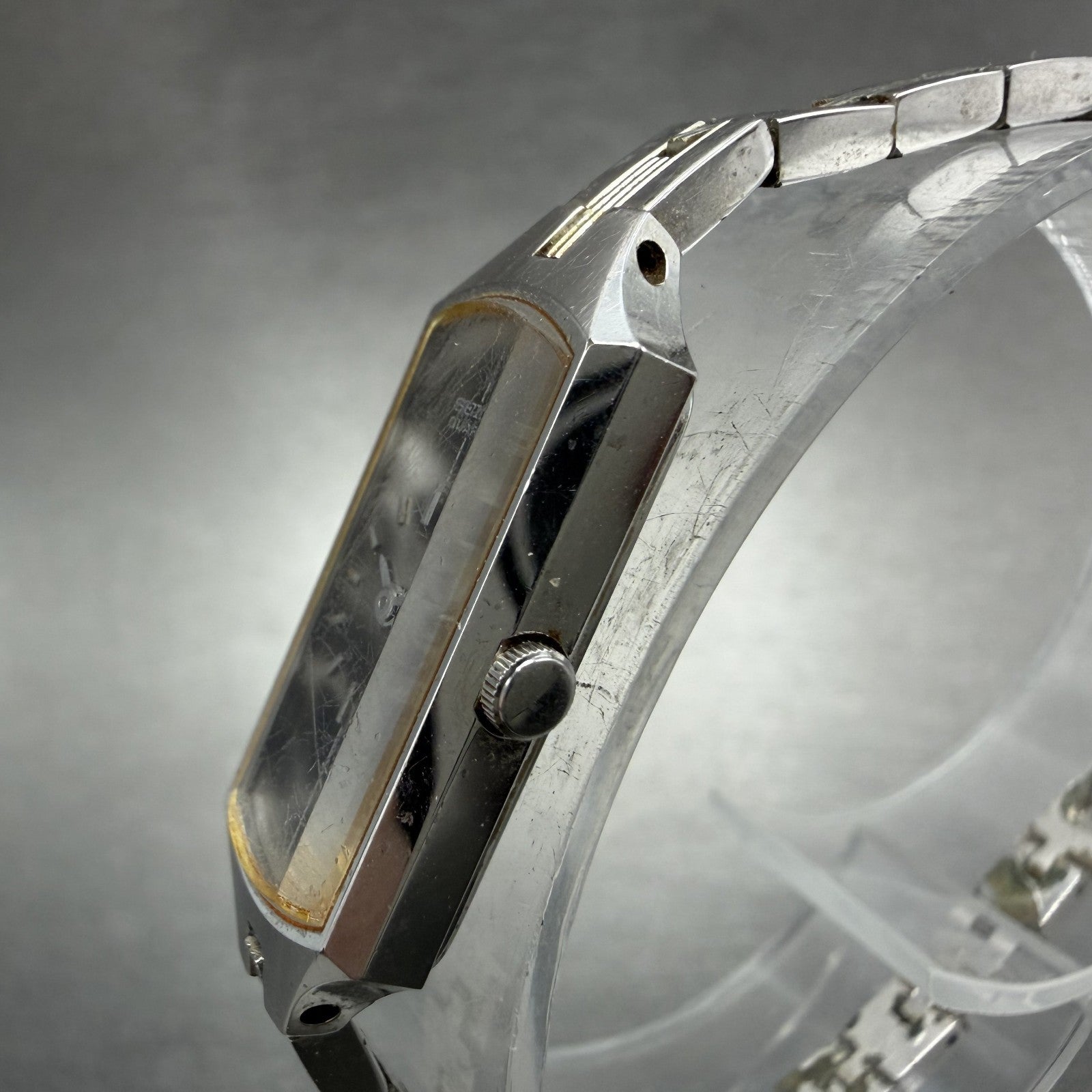 Seiko Watch Women 12mm Gray Dial Silver Tone Rectangle 2E20-5179 New Batt IJI2