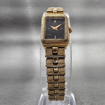 Seiko Tank Watch Women 13mm Black Dial Gold Tone Rectangle 1E20-5689 New Battery5