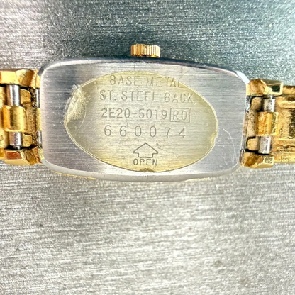 Seiko Watch Women 13mm Champagne Dial Gold Tone Rectangle 2E20-5019 New Battery10