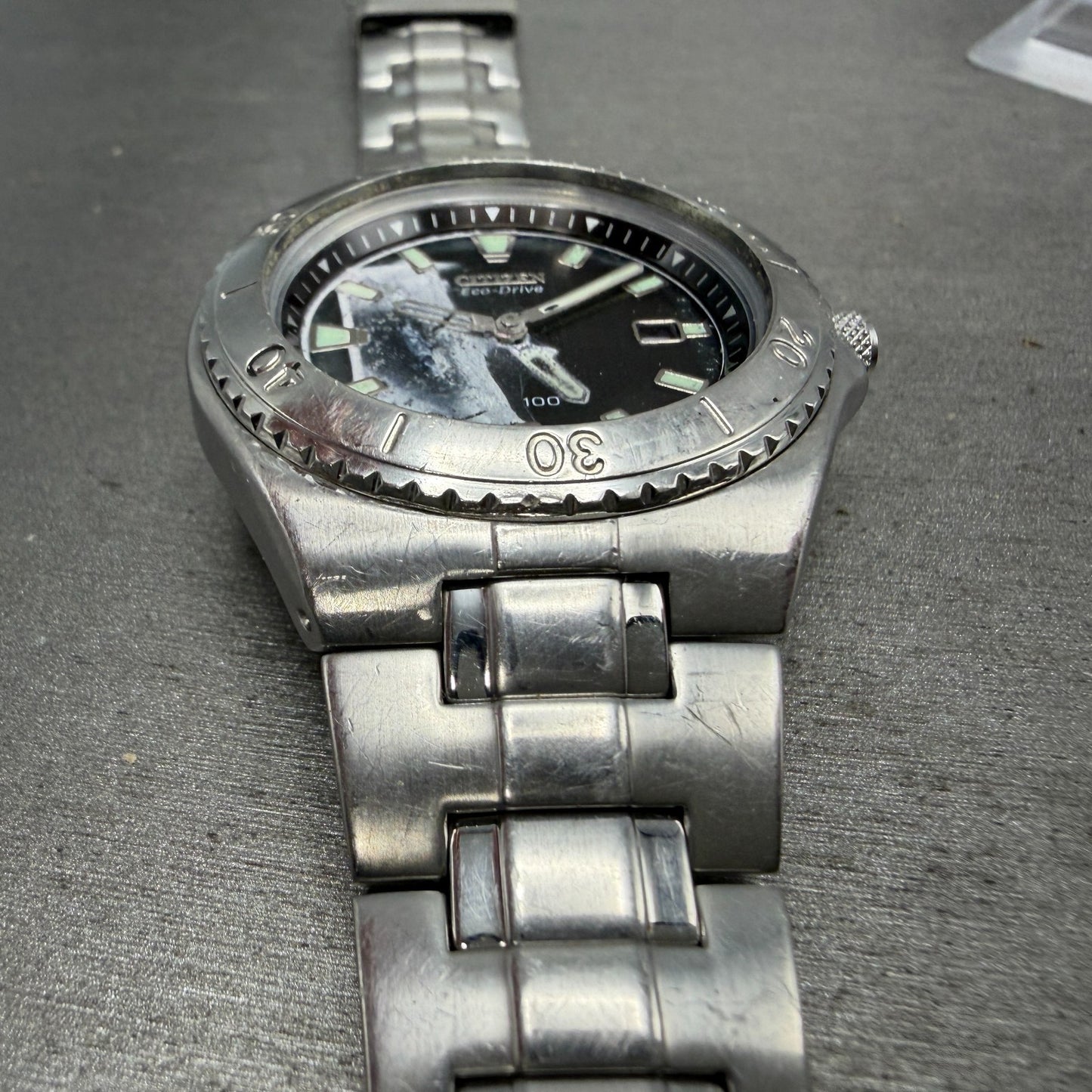 Citizen Eco-Drive Watch Men 40mm Black Dial Silver Tone Date E110-K000432 PARTS3