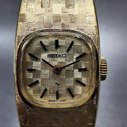 Seiko Watch Women 16mm Gold Dial Gold Tone Manual Rectangle 113399 Runs1