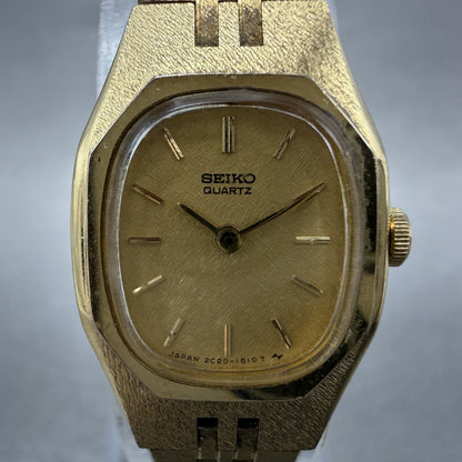 Seiko Watch Women 17mm Champagne Dial Gold Tone Rectangle 2C205749 New Battery1
