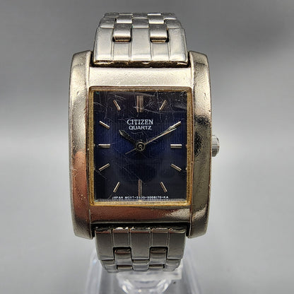 Citizen Tank Watch Women 21mm Blue Dial Silver Tone Rectangle New Battery