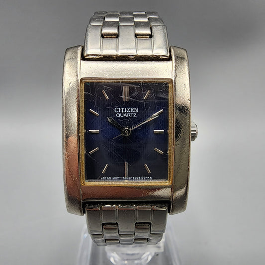Citizen Tank Watch Women 21mm Blue Dial Silver Tone Rectangle New Battery
