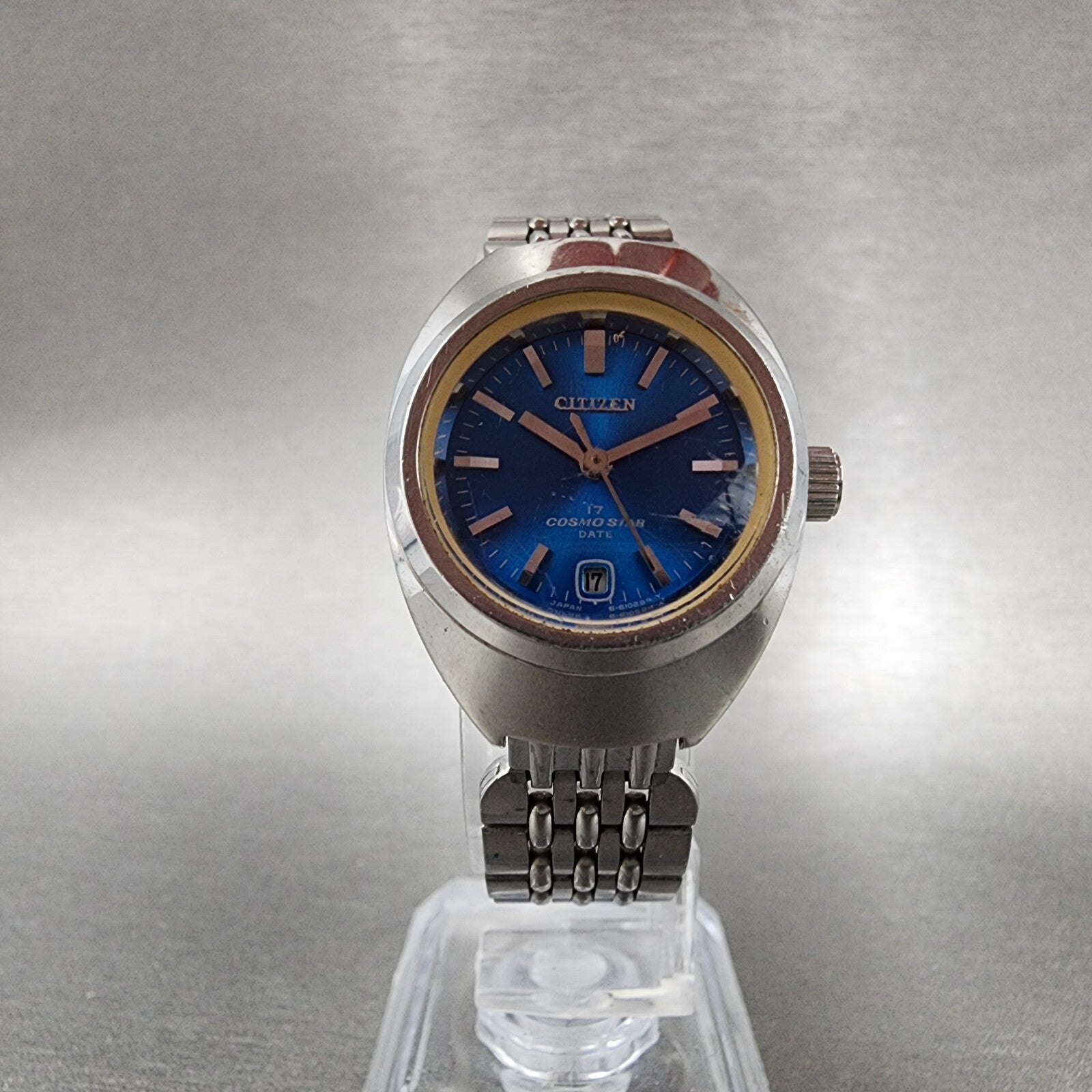 Citizen Cosmostar Watch Women 24mm Blue Dial Steel Date Round Manual Wind Runs5