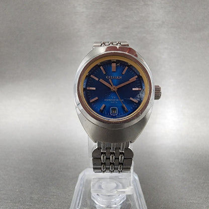 Citizen Cosmostar Watch Women 24mm Blue Dial Steel Date Round Manual Wind Runs5