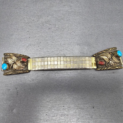 Navajo Watch band tips 18mm 1/20 12K Gold Filled B Red Blue Stones Vintage0