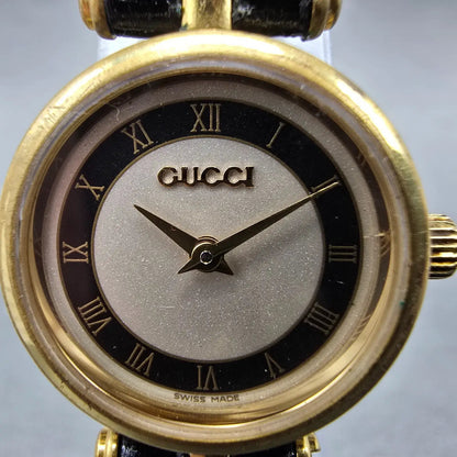 Gucci 2000L Watch Women 22mm Silver Dial Gold Plated Round New Battery Vintage1
