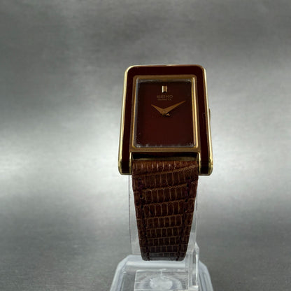 Seiko Watch Women 19mm Red Dial Gold Tone Rectangle 5420-544A New Battery NOS5