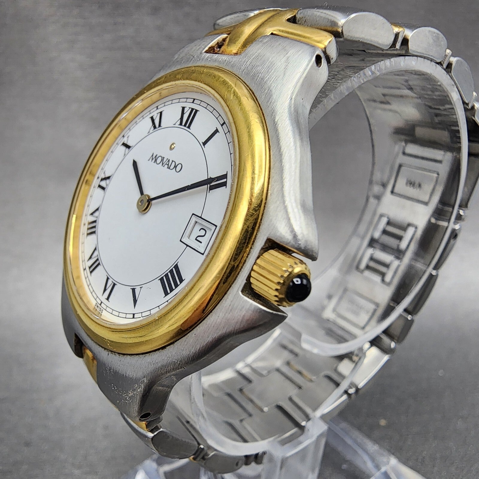 Movado Olympian Watch Men 35mm White Dial Two Tone Date Round New Battery2
