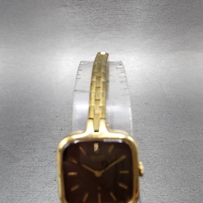 Seiko Watch Women 19mm Brown Dial Gold Tone Square 14005980 New Battery4