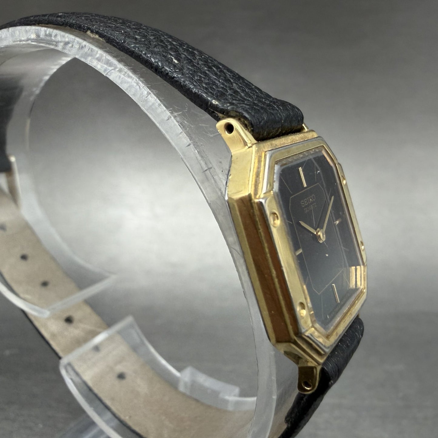 Seiko Watch Women 20mm Black Dial Gold Tone Octagon 7320-5059 New Battery3