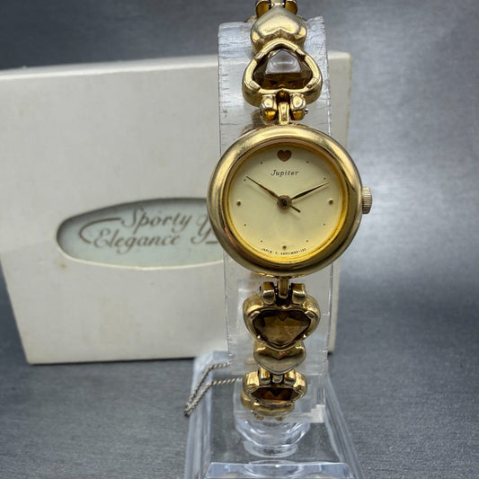 Orient Jupiter Watch Women 21mm Gold Dial Gold Tone Hearts E454M9-00 New Battery0