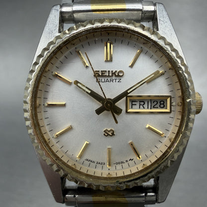 Seiko SQ Watch Women 25mm Silver Dial Two Tone Daydate Round 2A23-0039 NewBat1