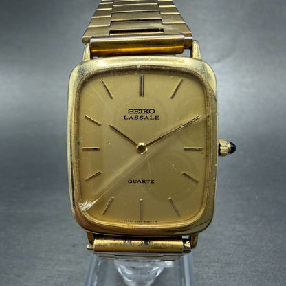Seiko Lassale Tank Watch Men 26mm Champagne Dial Gold Tone 6020-5909 New Battery0