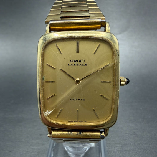 Seiko Lassale Tank Watch Men 26mm Champagne Dial Gold Tone 6020-5909 New Battery0
