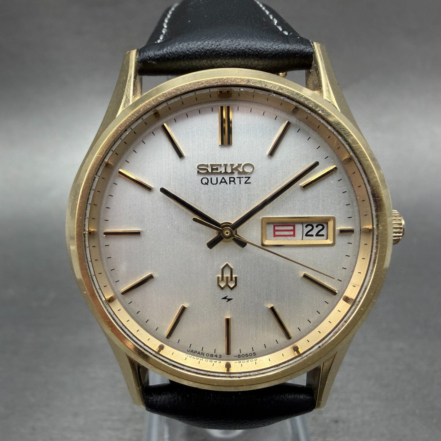 Seiko Watch Men 36mm Silver Dial Gold Tone Round Daydate 0843-8051 New Battery0