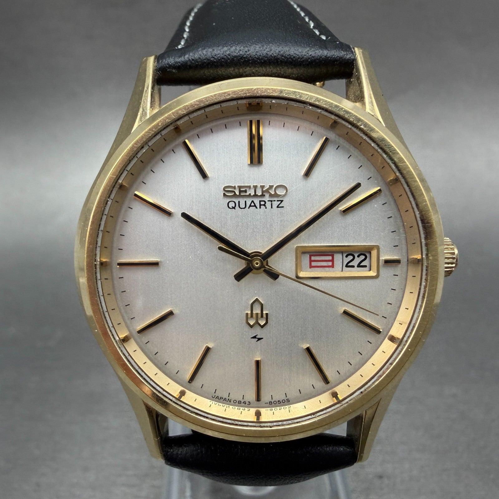 Seiko Watch Men 36mm Silver Dial Gold Tone Round Daydate 0843-8051 New Battery0