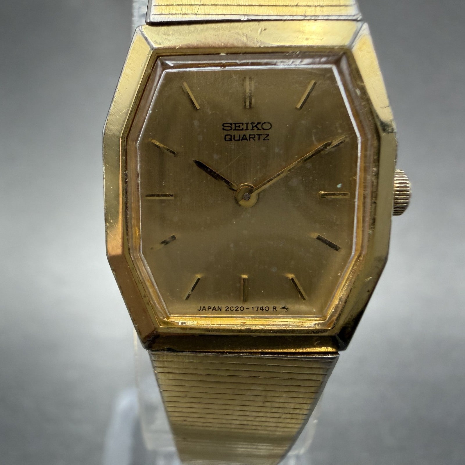 Seiko Watch Women 18mm Gold Dial Gold Tone Octagon 2C20-5840 New Battery VTG NMP1
