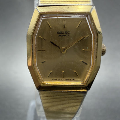 Seiko Watch Women 18mm Gold Dial Gold Tone Octagon 2C20-5840 New Battery VTG NMP1