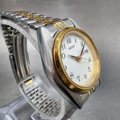 Seiko Watch Women 24mm White Dial Two Tone Daydate Round 7N830011 New Battery3