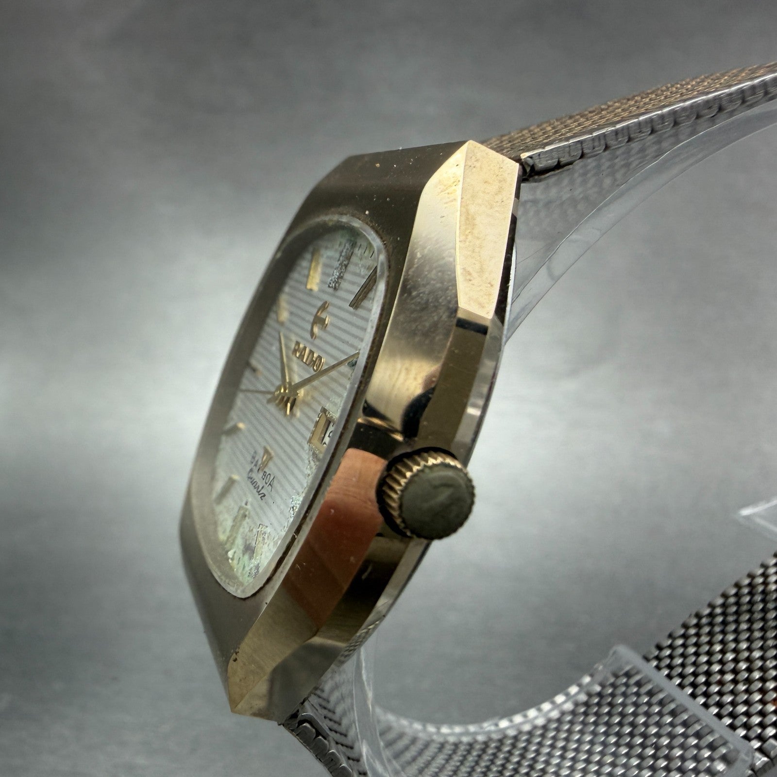 Rado Balboa V Watch Men 32mm Silver Dial Gold Tone Date Rectangle New Battery2