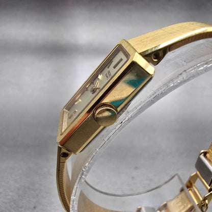 Seiko Watch Women 13mm Gold Dial Gold Tone Rectangle 1320-5780 New Battery VTG2