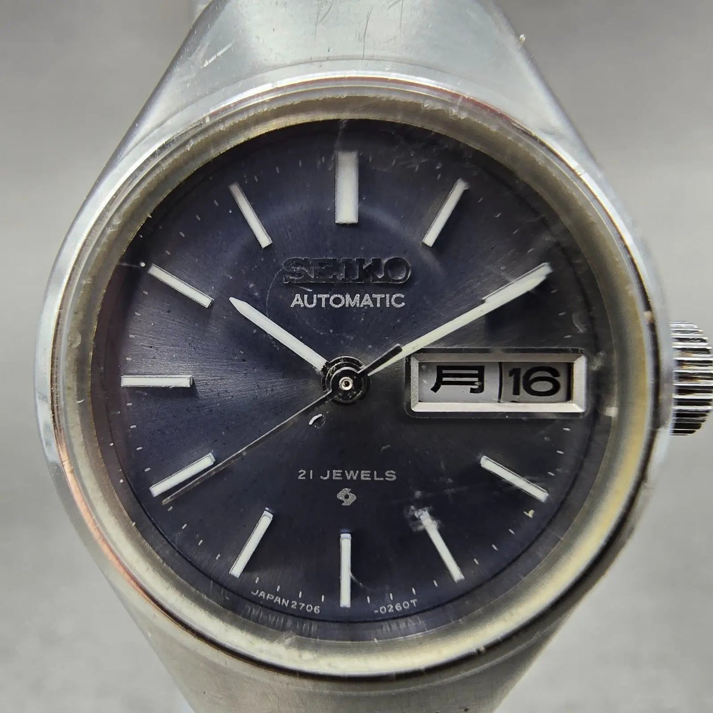 Seiko Automatic Watch Women 24mm Gray Dial Silver Tone Daydate 2706-0110 Runs GH1