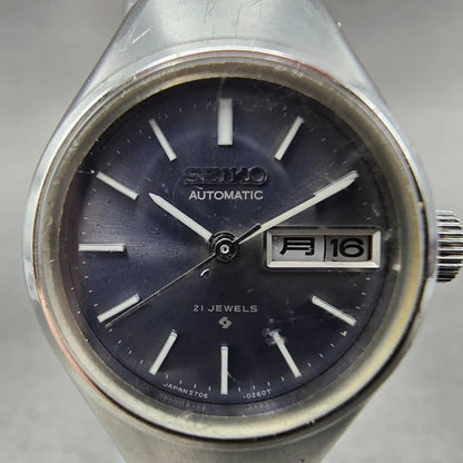 Seiko Automatic Watch Women 24mm Gray Dial Silver Tone Daydate 2706-0110 Runs GH1