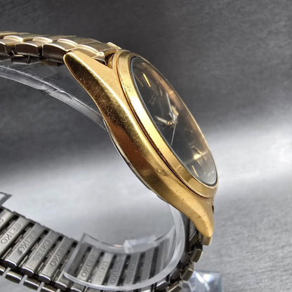 Seiko Watch Men 37mm Black Dial Gold Daydate Round 7N43-9048 New Battery JP VTG3