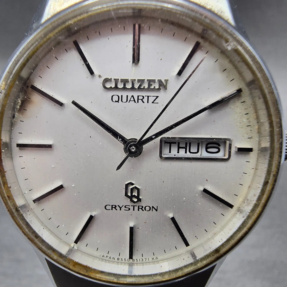 Citizen Crystron Watch Men 34mm White Dial Steel Daydate CQ 4-850904K PARTS2