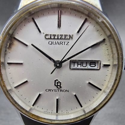 Citizen Crystron Watch Men 34mm White Dial Steel Daydate CQ 4-850904K PARTS2