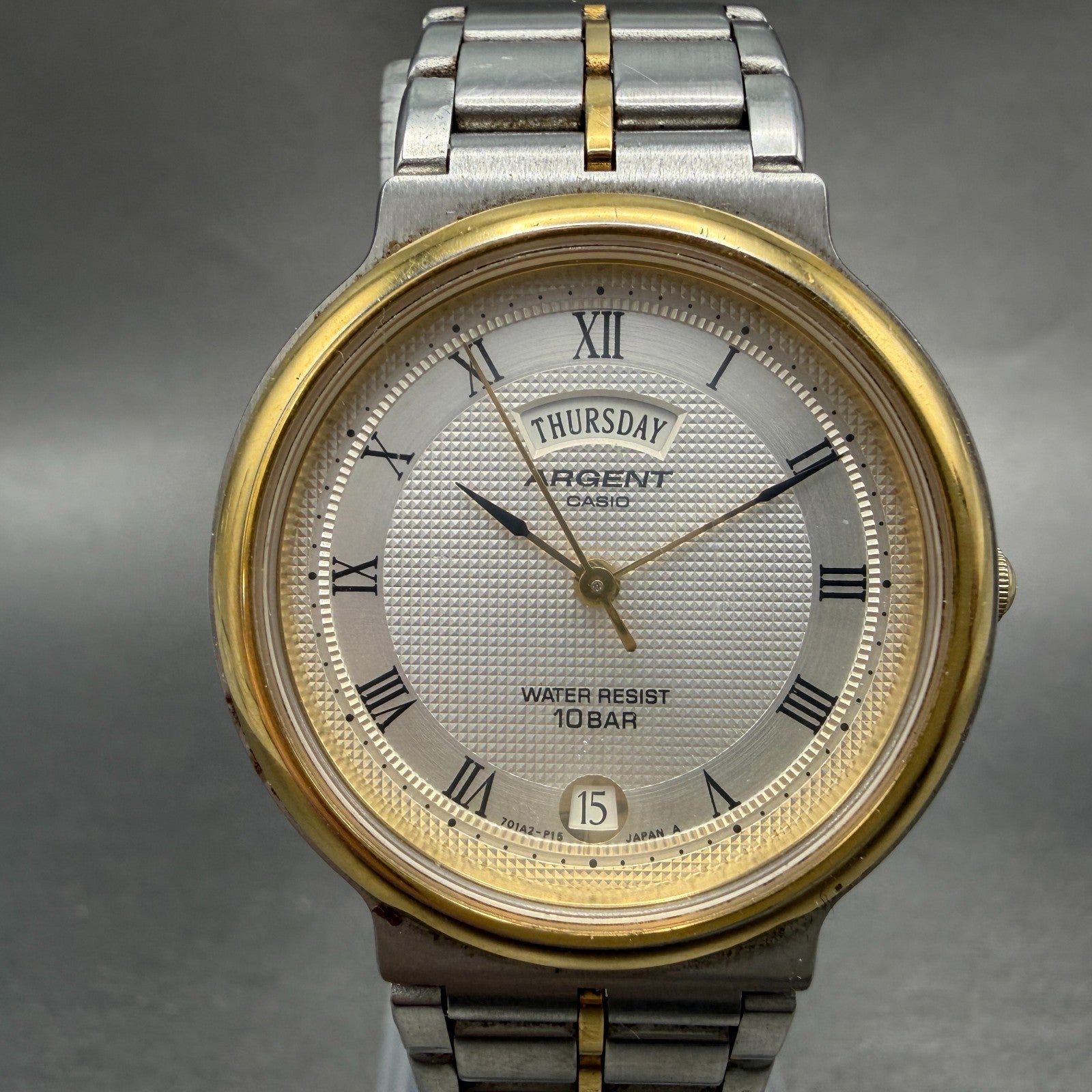 Casio Agent Watch Men 32mm Silver Dial Two Tone Daydate MTW-121 New Battery0