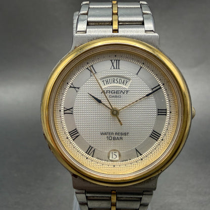 Casio Agent Watch Men 32mm Silver Dial Two Tone Daydate MTW-121 New Battery0