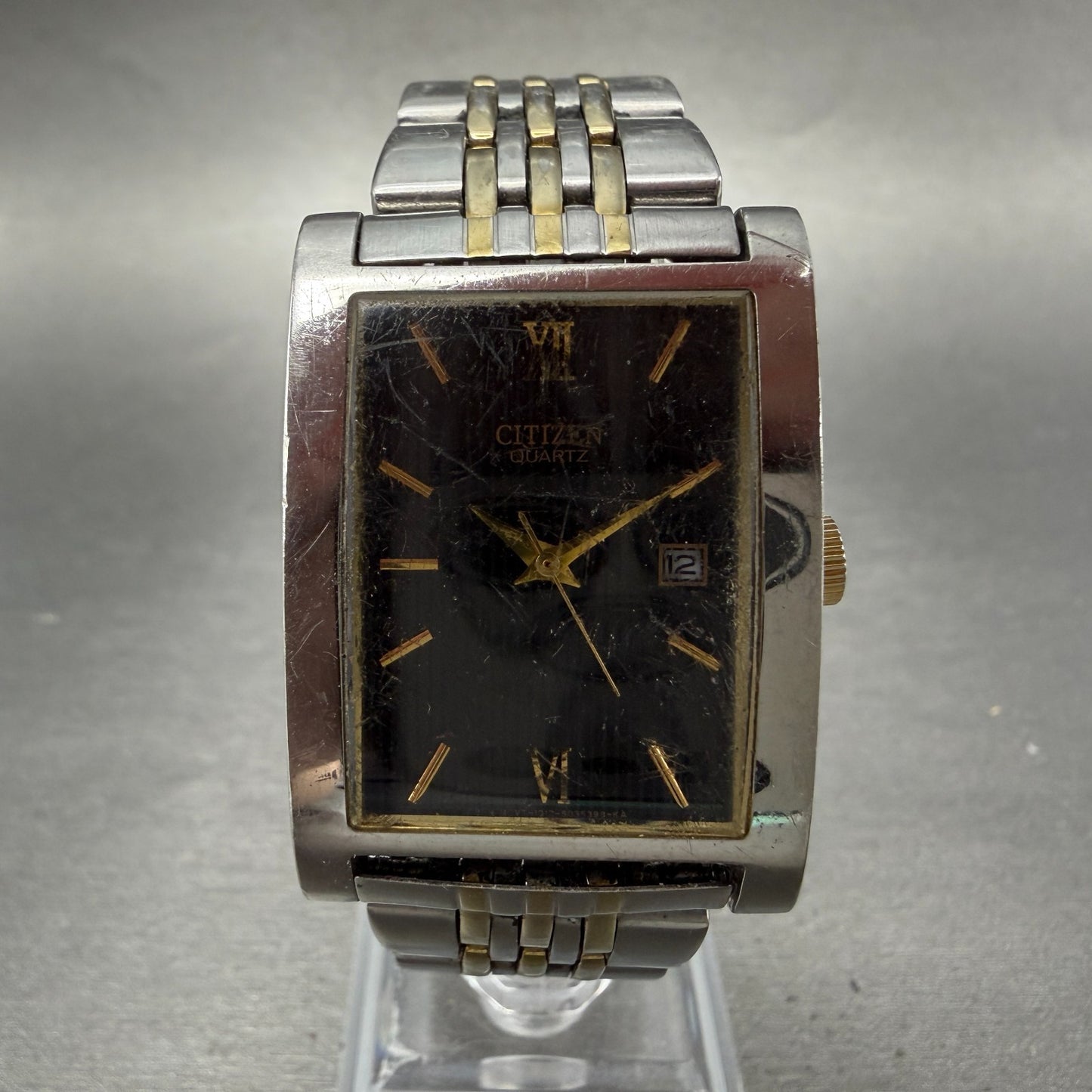 Citizen Tank Watch Men 27mm Black Dial Two Tone Date Rectangle 1012-S020824 PART0