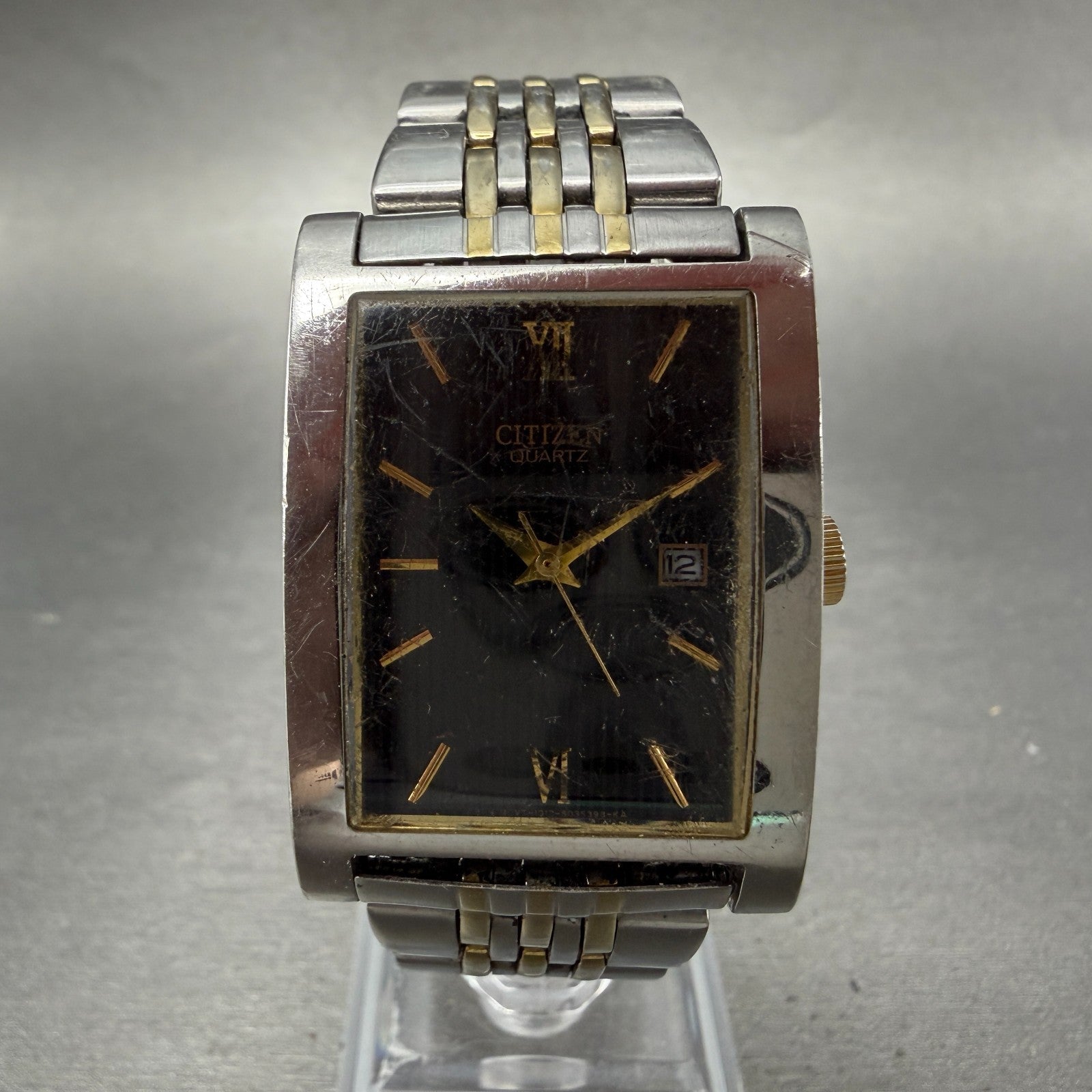 Citizen Tank Watch Men 27mm Black Dial Two Tone Date Rectangle 1012-S020824 PART0