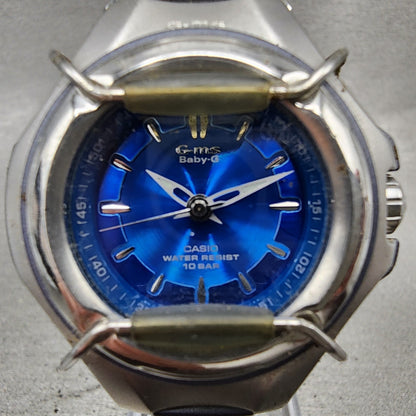 Casio BabyG GMS Watch Women 35mm Blue Dial Silver Tone Round MSG600 New Batt1
