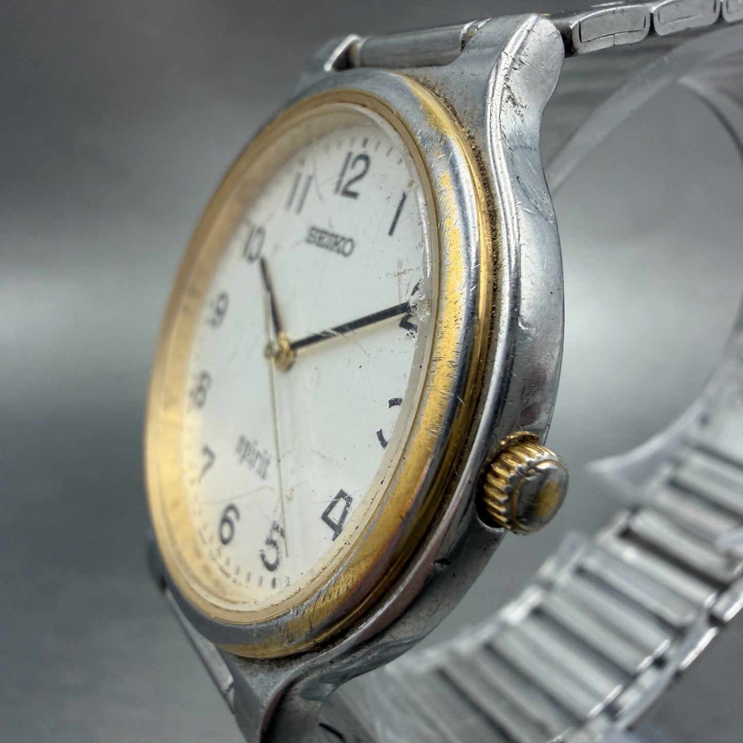 Seiko Spirit Watch Men 34mm White Dial Two Tone Round 7n01-6a70 New Battery VTG2