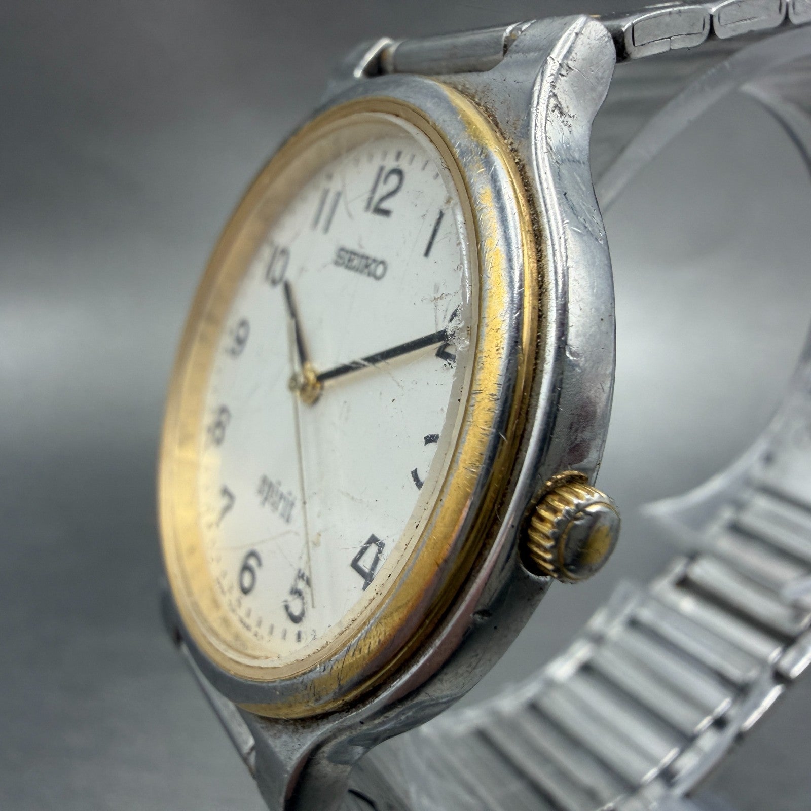 Seiko Spirit Watch Men 34mm White Dial Two Tone Round 7n01-6a70 New Battery VTG2