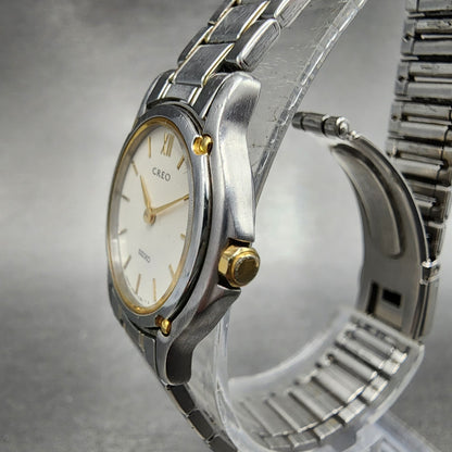 Seiko Creo Watch Women 24mm Cream Dial Two Tone Round 1F200G50 New Battery2