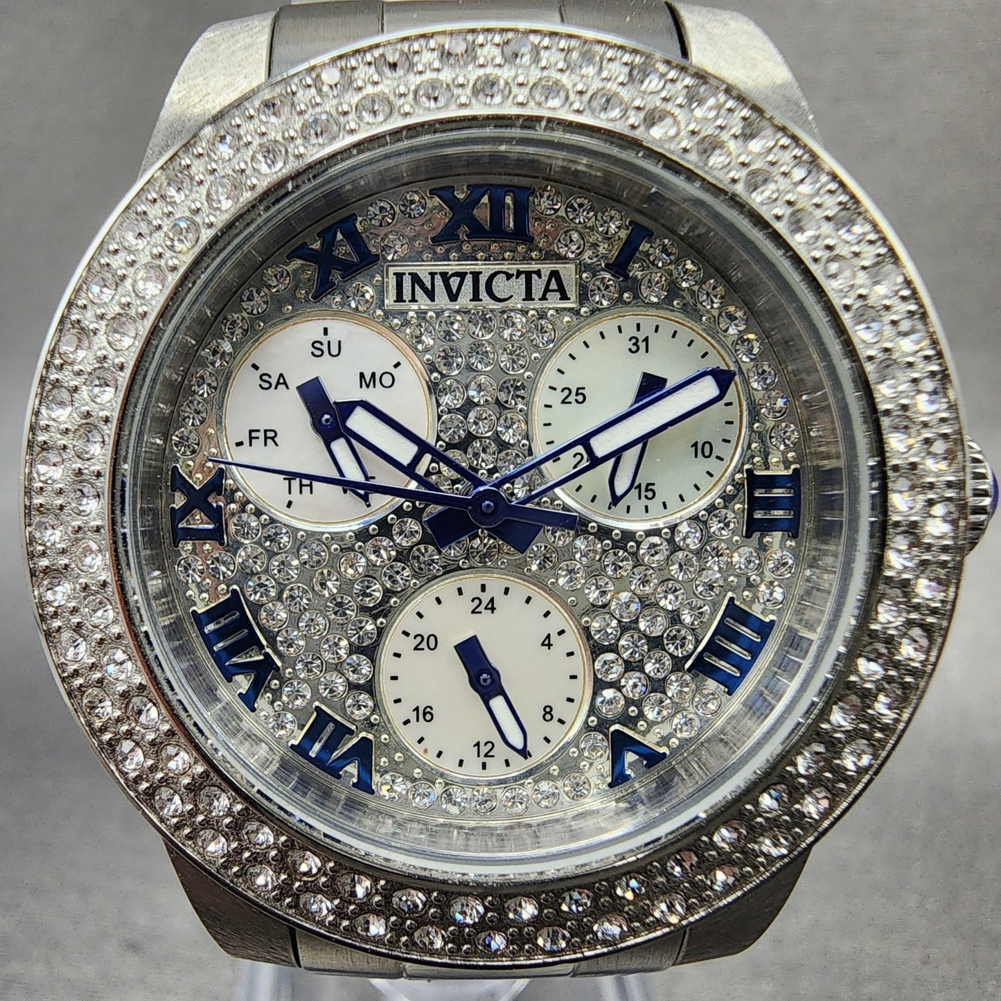 Invicta Angel Watch Women 35mm Silver Dial Steel Crystal Accents Daydate New Bat1