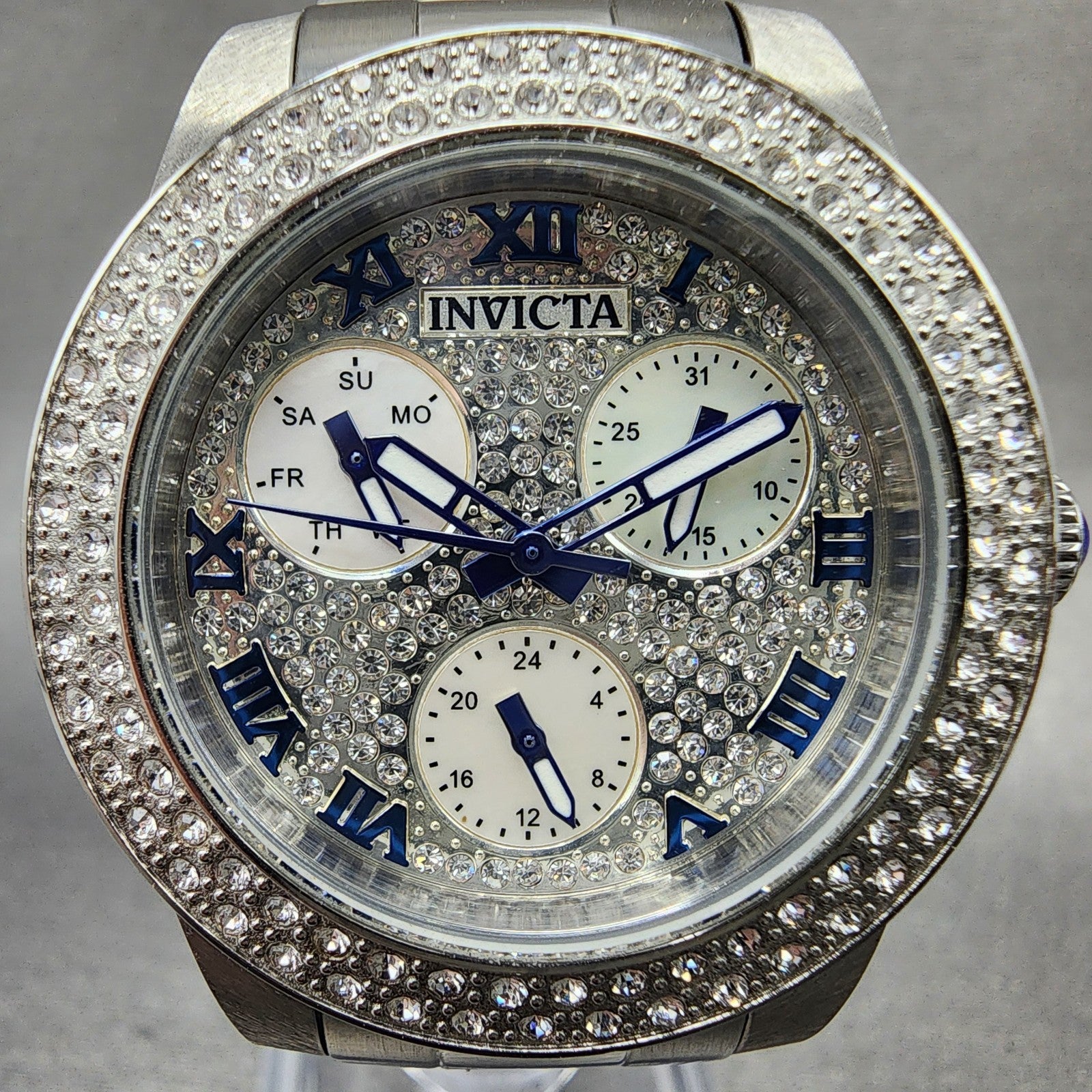 Invicta Angel Watch Women 35mm Silver Dial Steel Crystal Accents Daydate New Bat1