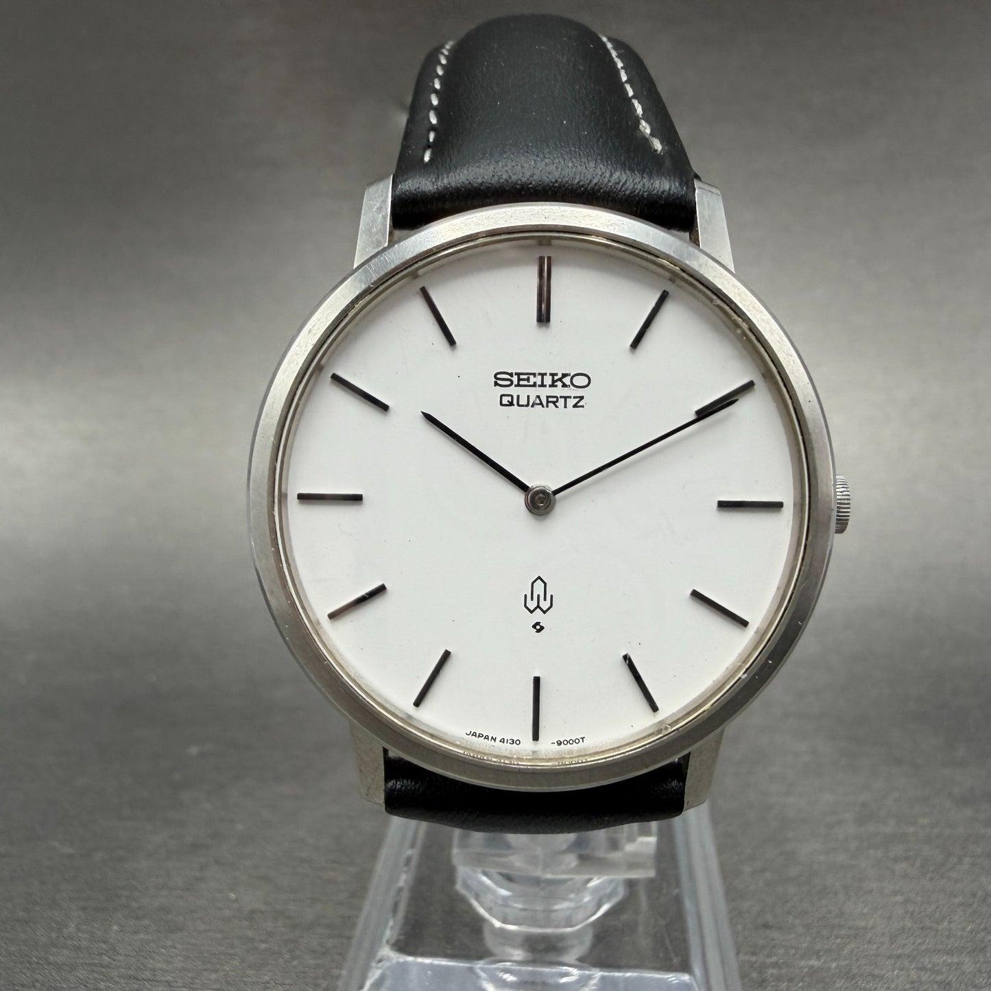 Seiko Watch Men 34mm White Dial Silver Tone Round Vintage 4130-9001 New Battery0