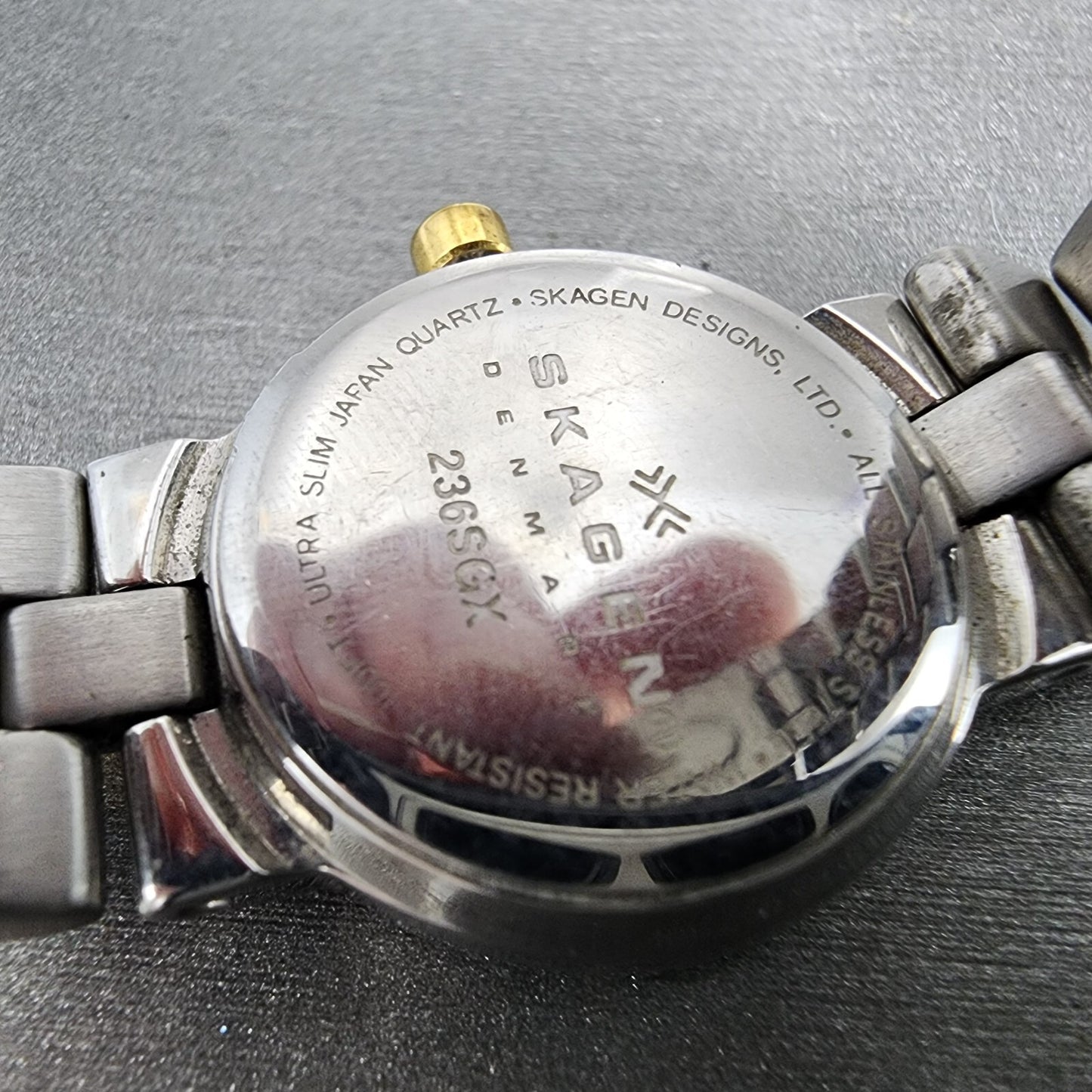 Skagen Watch Women 23mm Silver Dial Two Tone Date Round 236SGX New Battery