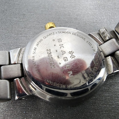 Skagen Watch Women 23mm Silver Dial Two Tone Date Round 236SGX New Battery